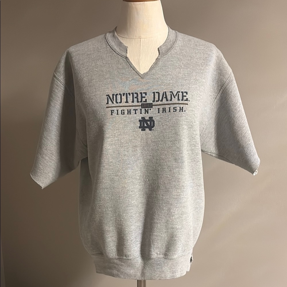 Women’s Gray university of Notre Dame Sweatshirt football half sleeve raw edge S